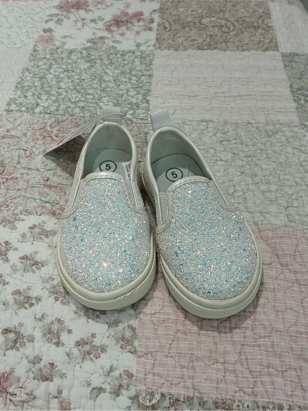 Cat & Jack White Iridescent Glitter Slip-On Sneakers - Toddler